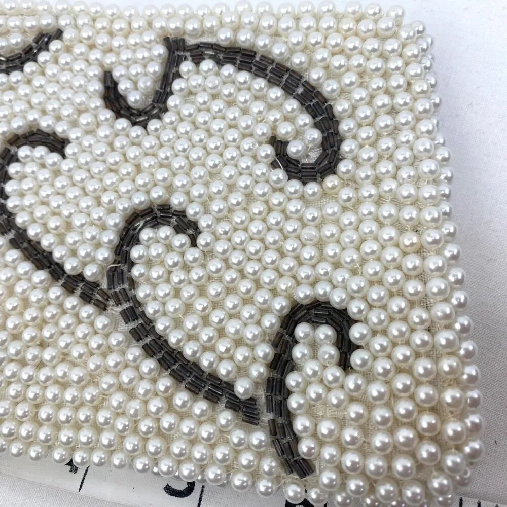 Vintage 1960s Emson White Glass Beaded Small Clutch Zip Hand Made Formal Wedding